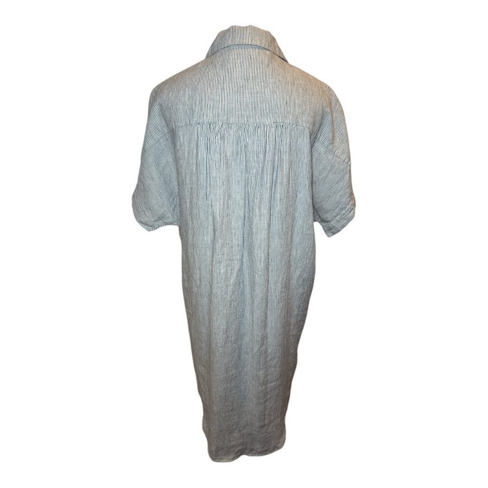 Tahari Railroad Striped Linen ShirtDress Sz L Nautical Blue White Coastal Beach - Picture 5 of 13